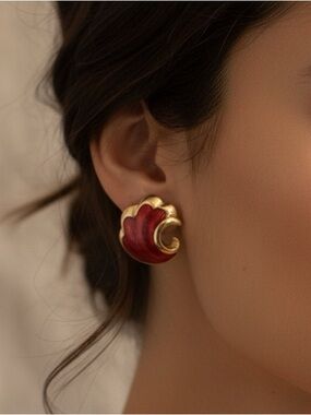 Vintage Avon Red Enamel Wave Earrings